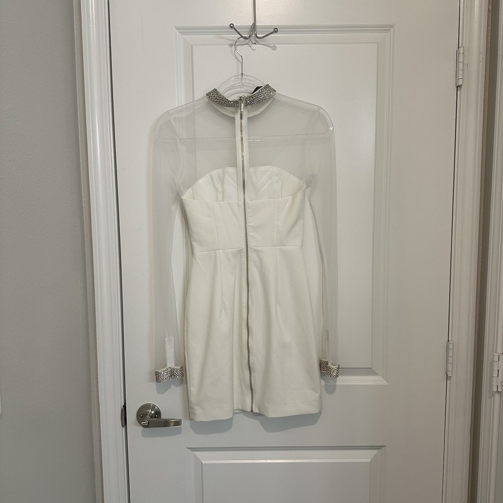 House of CB White Mini Dress with Silver Rhinestone Accents - Picture 5 of 7